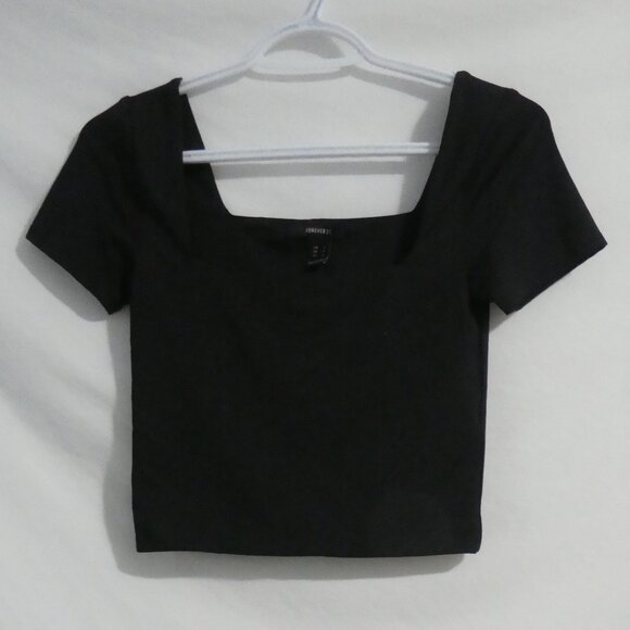 FOREVER 21 | small | Black Womens Y2k Top | Short Sleeve Square Neck Top - Picture 1 of 12